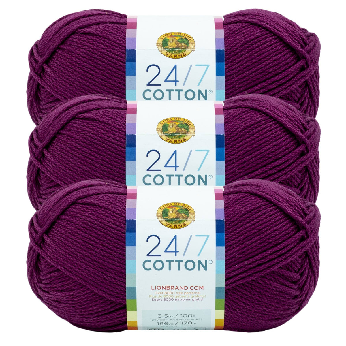 Lion Brand Yarn 24/7 Cotton 3 Pack