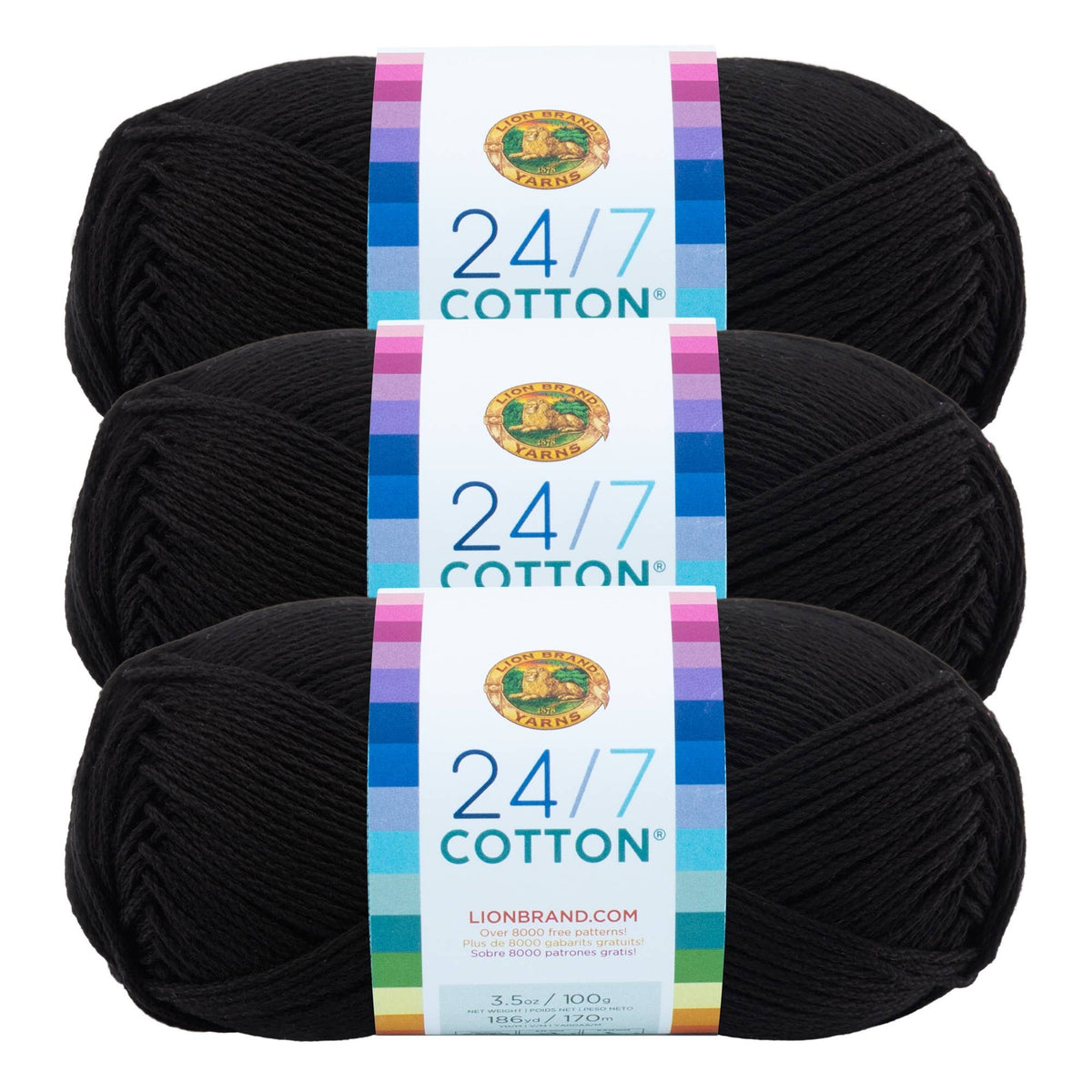 Lion Brand Yarn 24/7 Cotton 3 Pack